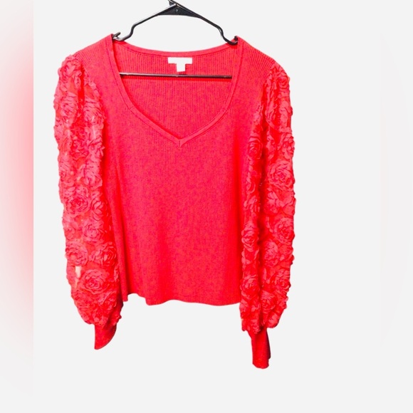 Cato Vibrant Red Textured Sleeve Blouse - Picture 1 of 3